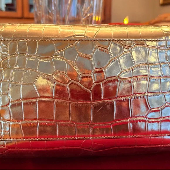 Michael Kors Grayson Metallic Gold Croc Embossed Leather Satchel, Tote EUC - Picture 8 of 13